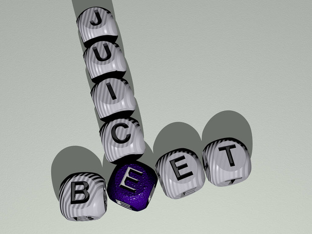 beet juice combined by dice letters and color crossing for the related meanings of the concept. background and illustration - Photo, Image
