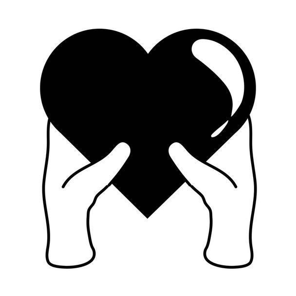 Hände halten Liebe Herz Gefühl Charity Spende Pflege lineare Stil-Ikone - Vektor, Bild