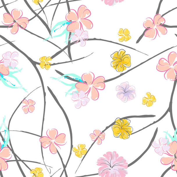 Pink Flowers Blooming Pattern. Pastel Watercolor. - Vector, Image