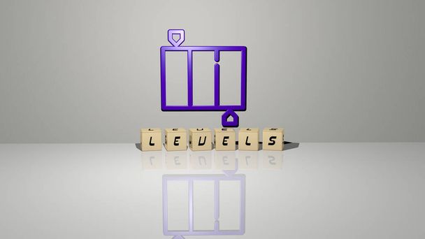 3D graphical image of levels vertically along with text built by metallic cubic letters from the top perspective, excellent for the concept presentation and slideshows. illustration and background - Photo, Image