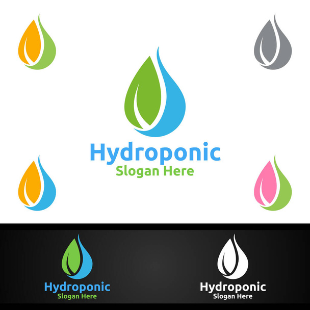 Logotipo hidropônico do jardineiro da água com ambiente verde do jardim ou projeto botânico do vetor da agricultura
 - Vetor, Imagem