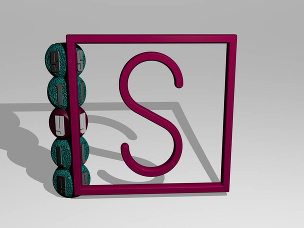 3D-grafisches Bild von STYLE vertikal zusammen mit Text, der aus metallischen kubischen Buchstaben von oben um das Symbol herum aufgebaut ist. hervorragend für die Konzeptpräsentation und Diashows. Illustration - Foto, Bild