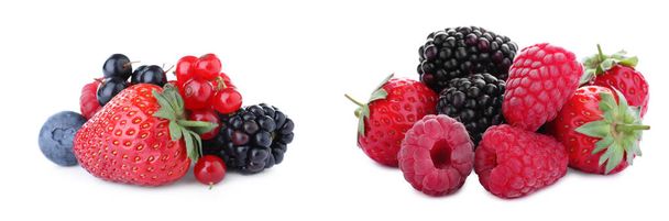 Set of different mixed berries on white background, banner design  - Photo, Image