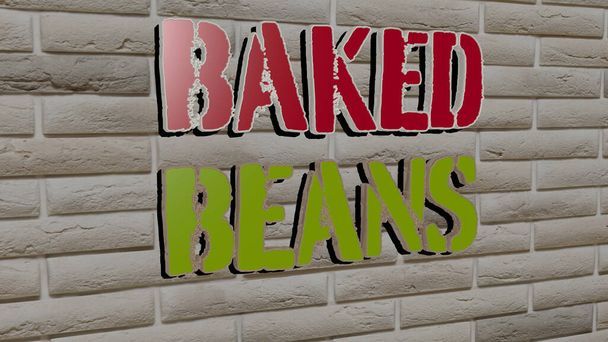 3D illustration of baked beans graphics and text made by metallic dice letters for the related meanings of the concept and presentations. background and delicious - Photo, Image