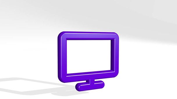 tv a schermo piatto da una prospettiva con l'ombra. Una scultura spessa fatta di materiali metallici di rendering 3D. illustrazione e sfondo - Foto, immagini