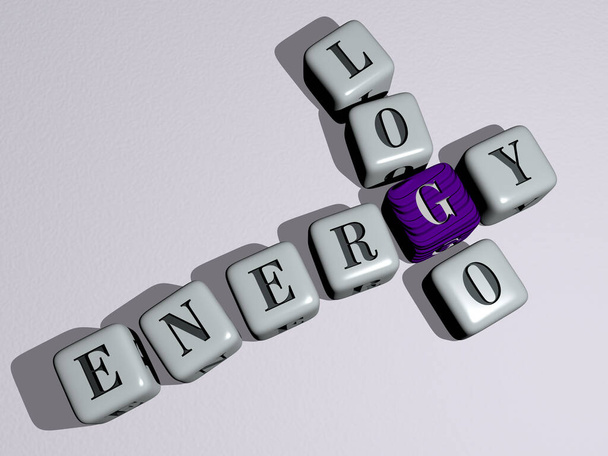 σταυρόλεξα του ENERGY LOGO τοποθετημένα με κυβικά γράμματα σε ένα κάτοπτρο, έννοια έννοια και παρουσίαση. φόντο και απεικόνιση - Φωτογραφία, εικόνα