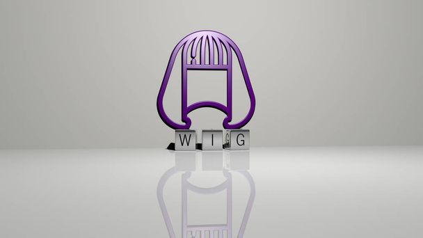 A WIG grafikák 3D illusztrációja és fémkocka betűkkel készített szöveg a koncepció és a prezentációk kapcsolódó jelentéseihez. lány és háttér - Fotó, kép