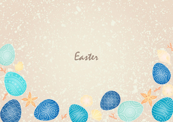 Velikonoční vejce s mořský život rám na abstraktní písečné pláži pozadí pro dekoraci na Velikonoční festival - Vektor, obrázek