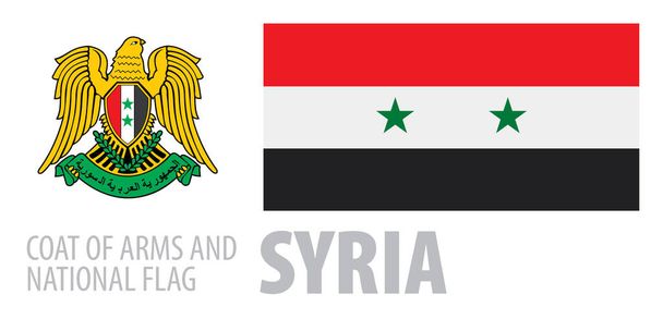 Vektorová sada erbu a syrské národní vlajky - Vektor, obrázek