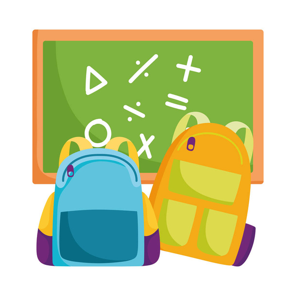 back to school, backpacks and chalkboard elementary education cartoon - Vector, Image