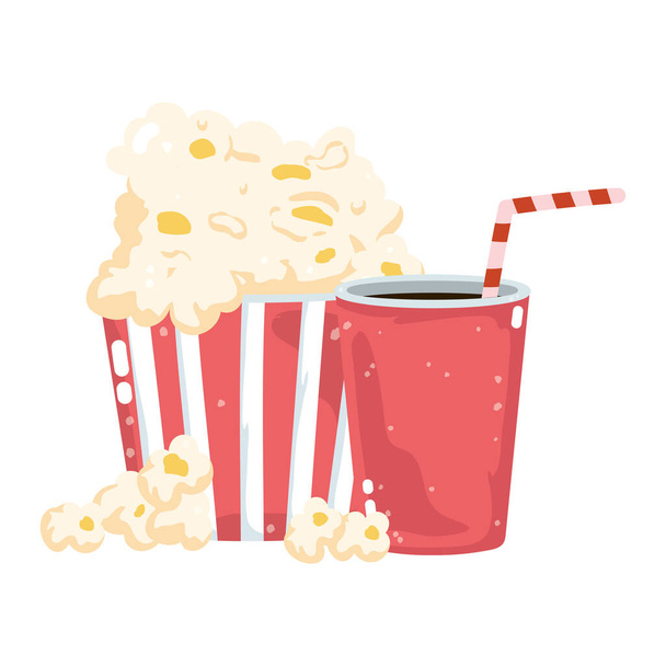 fast food popcorn and disposable cup with soda menu restaurant unhealthy - Вектор, зображення