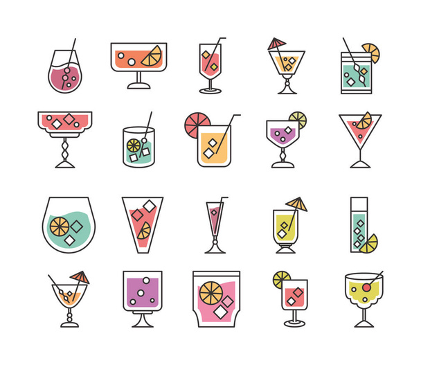икона коктейля напитка освежающий спирт стеклянные чашки коллекции икон - Вектор,изображение