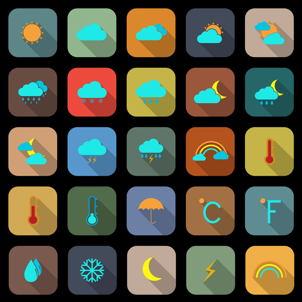 Weather flat color icons with long shadow - Διάνυσμα, εικόνα