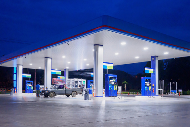 Gas station at night time - Photo, Image