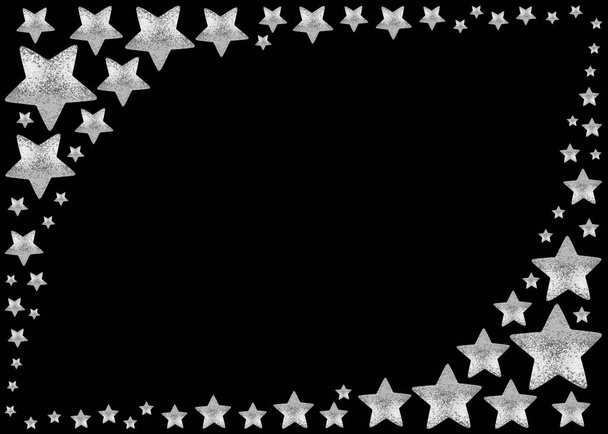 Silver stars frame on black background isolated, corner border made of shiny stars, Christmas greeting card template, holidays art backdrop, starry pattern, empty festive invitation design, copy space - Photo, Image