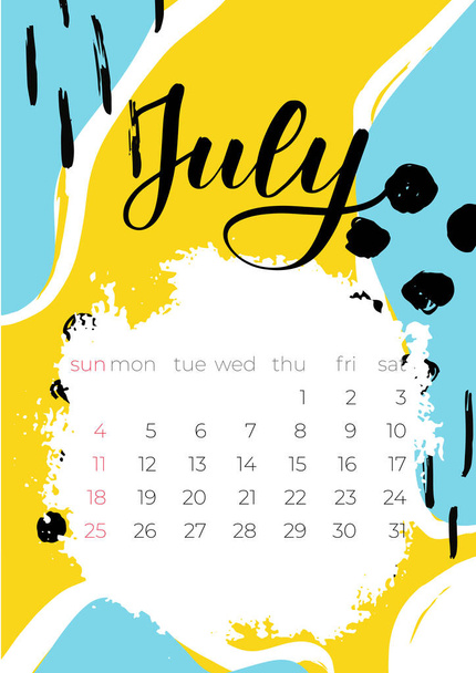 July 2021 calendar in modern style. Vector design - Vector, Image
