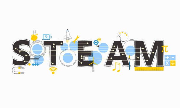 STEAM STEM Education. Science Technology Engineering Arts Mathematics. Gear, calculate. - Vector, Image