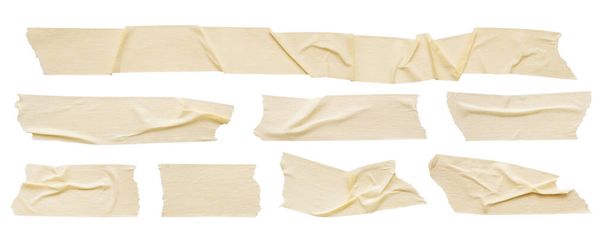 Yellow adhesive paper tape set collection isolated on white background - Photo, Image