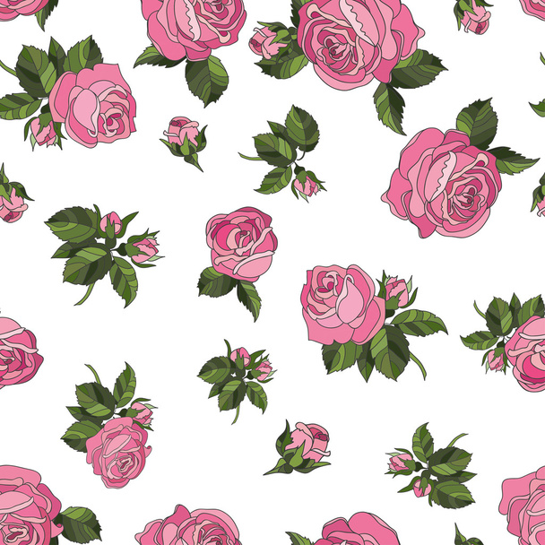 Seamless pattern pink roses - Вектор,изображение