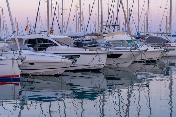 Yacht club early in the morning. Mediterranean coast. Hight quality photo - Photo, Image