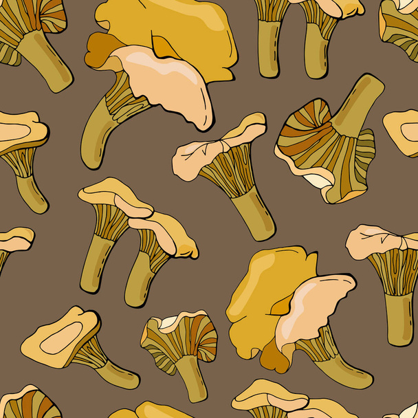 Rowing seamless pattern. Chanterelles. Cartoon style. Stock illustration. Design for wallpaper, fabric, textile, packaging. - Διάνυσμα, εικόνα