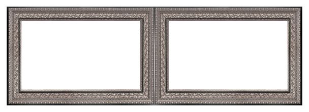 Doble marco plateado (díptico) para pinturas, espejos o fotos aisladas sobre fondo blanco - Foto, imagen