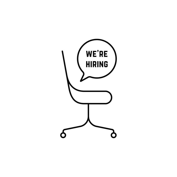 linear office chair and sign we are hiring. concept of free vacancy to the new team, search for a talent employee, occupation manager position, opportunity to start a career. image on white background - Vector, Image