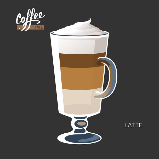 Bicchiere caffè caffellatte macchiato cappuccino vettoriale illustrazione - Vettoriali, immagini