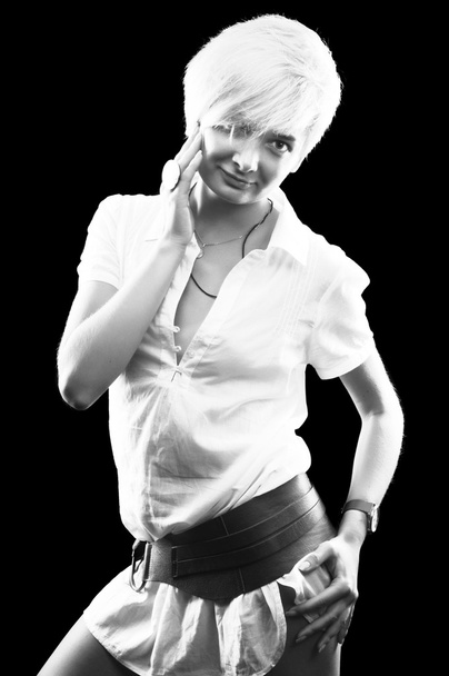 Blonde woman in long shirt - Фото, изображение