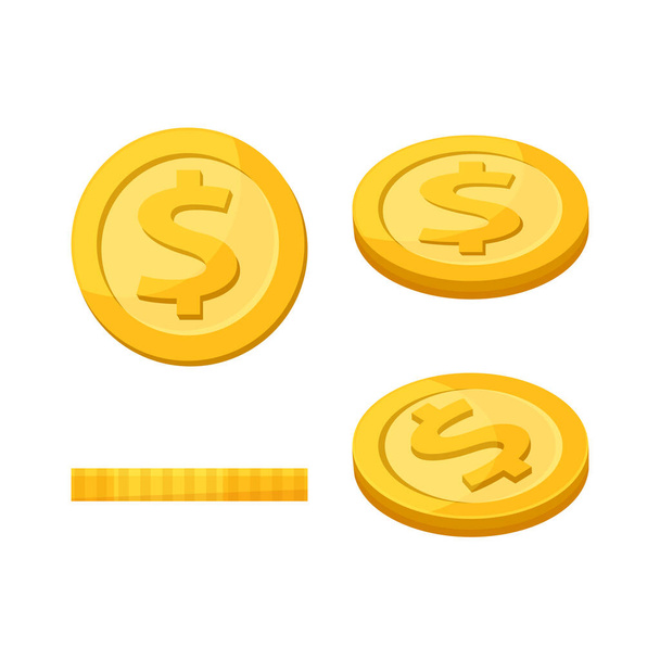 Aranyérem dollár érme elszigetelt fehér háttér, Dollár érme arany ikon, Medál dollár arany jel, Pénz érme pénzügyi szimbólum illusztráció, Pénznem érme szimbólum az üzleti finanszírozás, Medál rajzfilm - Vektor, kép