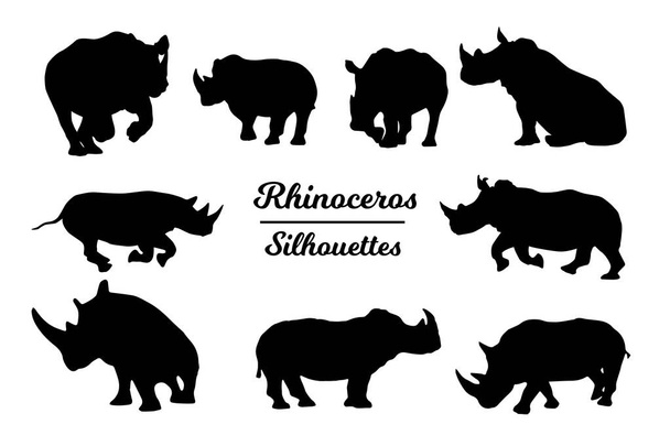 Siluetas animales rinocerontes. Esquema blanco y negro. Rhino. - Vector, Imagen