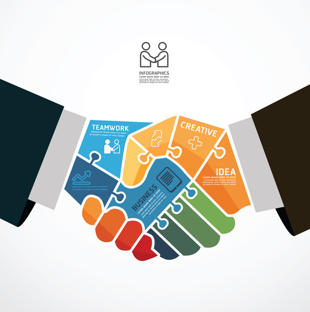 Infographic Template with businessman handshake jigsaw banner . - Vector, Image