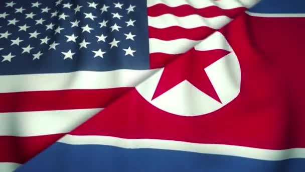 Stati Uniti e Corea del Nord concetto di conflitto, relazioni tra paesi, diplomazia, sventolando bandiera loop animazione - Filmati, video