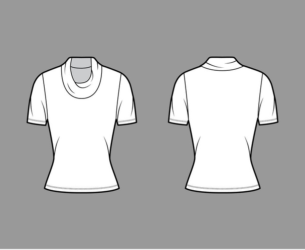 Chawl jersey jersey jersey de cuello alto ilustración técnica de moda con mangas cortas, forma ajustada.  - Vector, imagen
