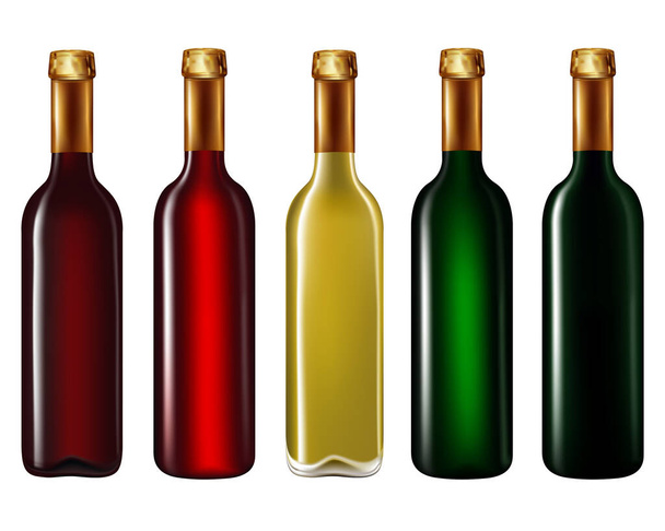 Set of wine bottles isolated on white background,Vector illustration - Photo, Image