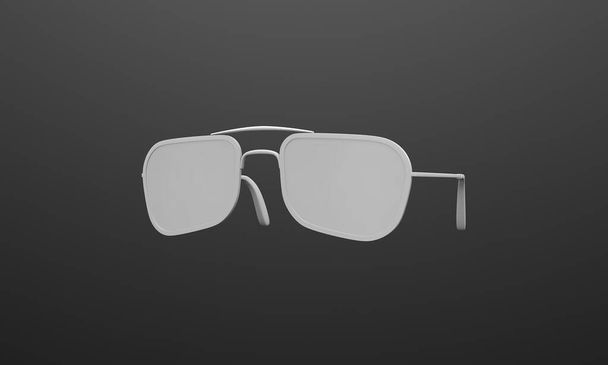 Lunettes grises sur fond sombre. Illustration 3D. Design moderne de lunettes. - Photo, image