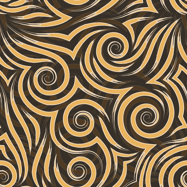 Vector seamless pattern of orange and beige spirals of lines and corners.Smooth texture on a brown background.For decoration or design of fabrics and paper. - Vektor, kép