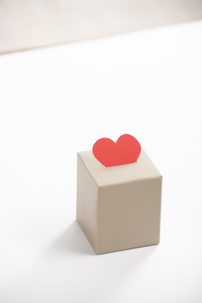 red heart in box on white background, donation concept - Photo, Image