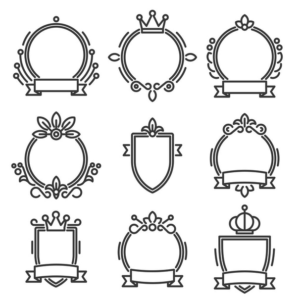 Heraldic Baroque Frame Set on White Background. Line Style Vector - Vettoriali, immagini