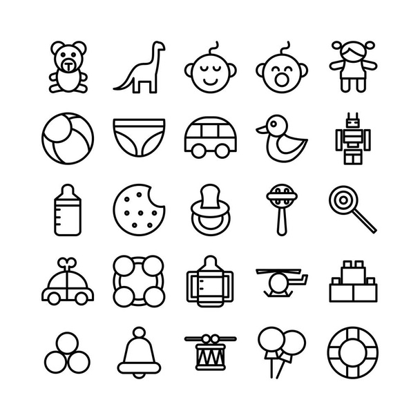 Baby Toys pictogram set vector lijn voor website, mobiele app, presentatie, sociale media. Geschikt voor gebruikersinterface en gebruikerservaring. - Vector, afbeelding