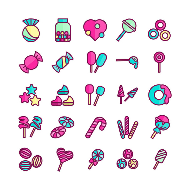 Candy icon set vector flat line for website, mobile app, presentation, social media. Suitable for user interface and user experience. - Vektor, Bild