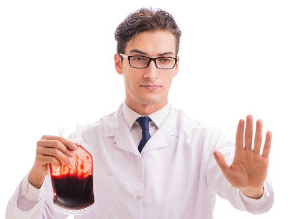 O médico no conceito de doação de sangue isolado em branco - Foto, Imagem