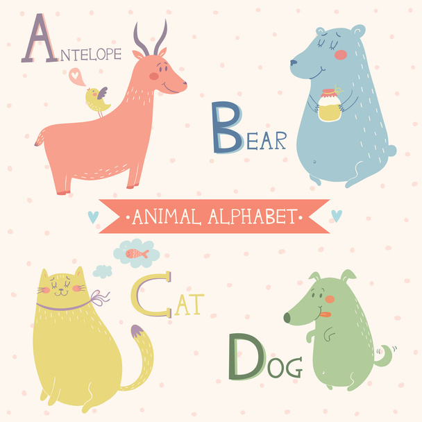 αλφάβητο των ζώων. διάνυσμα χαριτωμένα ζώα ζωολογικού κήπου. μέρος 1 - Διάνυσμα, εικόνα