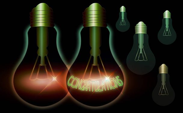 Writing note showing Congratulations. Business photo showcasing a congratulatory expression usually used in plural form Realistic colored vintage light bulbs, idea sign solution. - Photo, Image