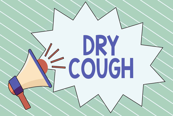 Writing note showing Dry Cough. Business photo showcasing cough that are not accompanied by phlegm production or mucus Megaphone with Volume Sound Effect icon and Blank Jagged Scream Bubble. - Photo, Image