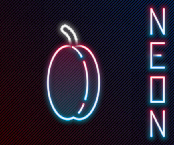 Gloeiende neon lijn Pruimenfruit pictogram geïsoleerd op zwarte achtergrond. Kleurrijk concept. Vector Illustratie - Vector, afbeelding