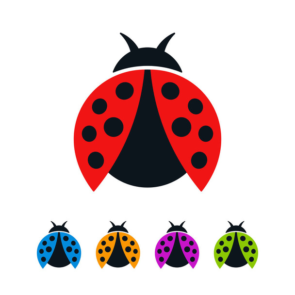 Colorful ladybugs with open wings on white background. Abstract bugs flat icon set. - Vector, Image
