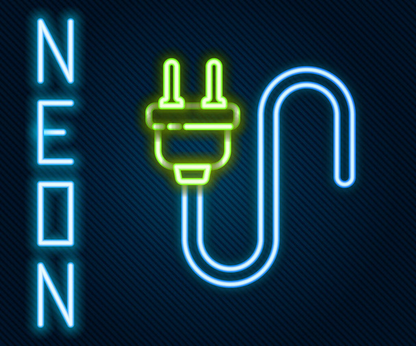 Świecąca neonowa linia Ikona wtyczki elektrycznej izolowana na czarnym tle. Koncepcja podłączenia i odłączenia elektryczności. Kolorowy koncept. Ilustracja wektora - Wektor, obraz