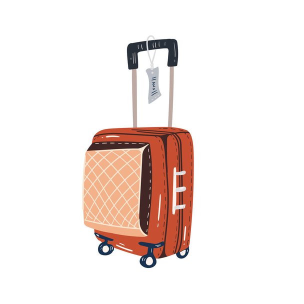 Cute suitcase for travel abroad, summer vacation trip, hiking and backpacking decorative design elements isolated on white background. Hand drawn cartoon colorful vector illustration. - Διάνυσμα, εικόνα