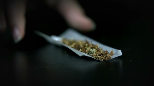 Picking up a rolling paper with weed and tobacco - Footage, Video